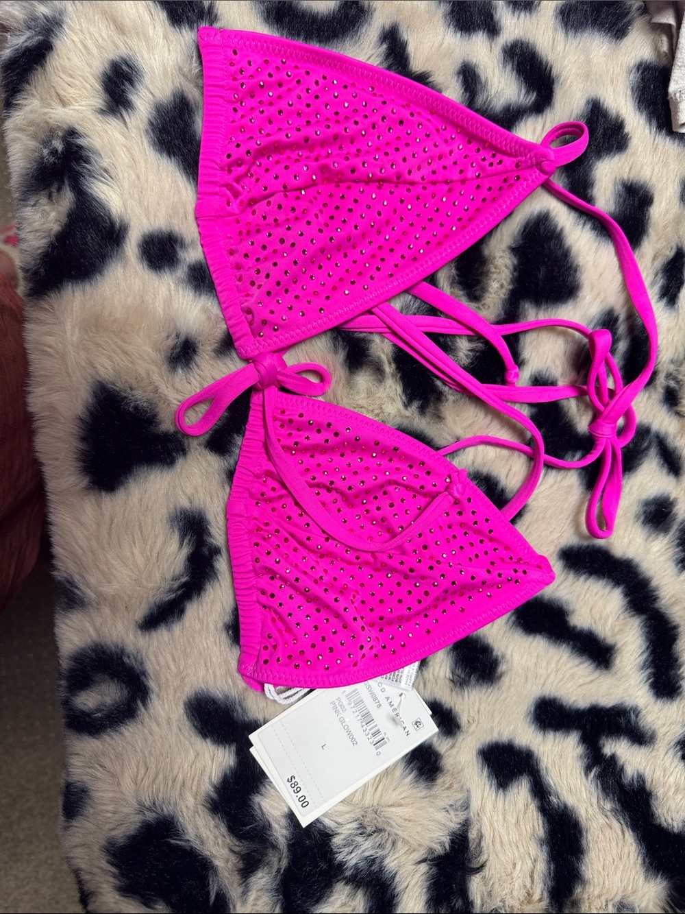 Good American Fuchsia Rhinestone Triangle Bikini Top